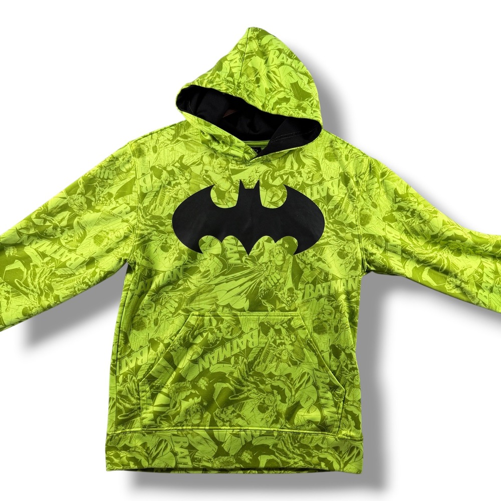 Batman Boys Neon Green Comic Print Hoodie Large 10/12 DC Comics Pullover